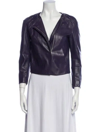 Pre-owned Versace Leather Biker Jacket In Purple