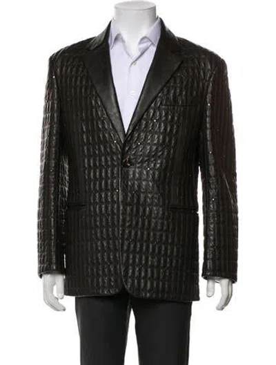 Pre-owned Versace Leather Blazer In Black