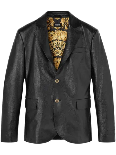 Versace Leather Blazer In Black