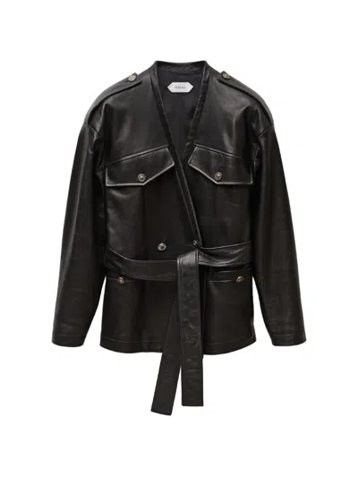 Versace Leather Blouson In 블랙