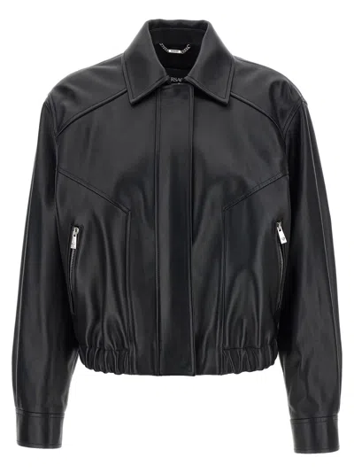 Versace Leather Blouson Puffer Jackets Black