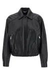 Versace Leather Jacket Collared Neck Button Cuffs Hem In Black