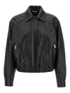 Versace Leather Jacket Collared Neck Button Cuffs Hem In Black