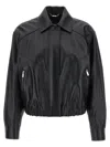 Versace Leather Jacket Collared Neck Button Cuffs Hem In Black