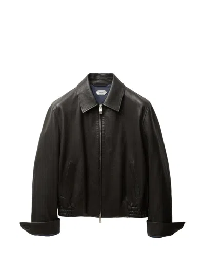 Versace Leather Blouson In Black