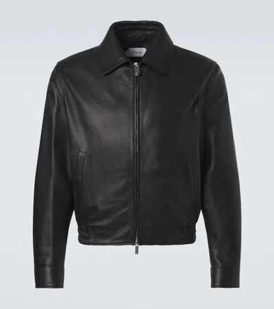 Versace Leather Blouson Jacket In Black