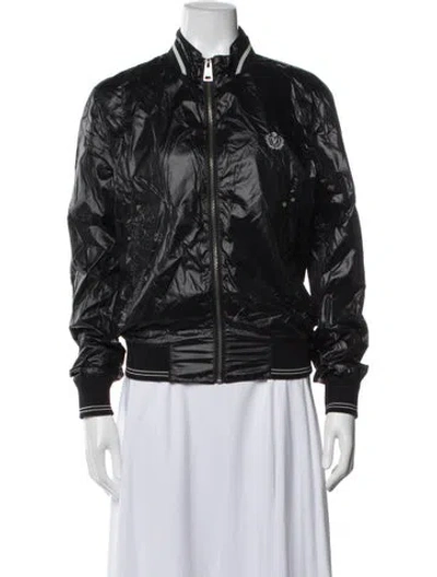 Pre-owned Versace Leather Bomber Jacket In Black