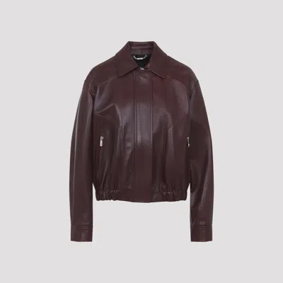 Versace Leather Bomber Jacket For Women In Burgundy