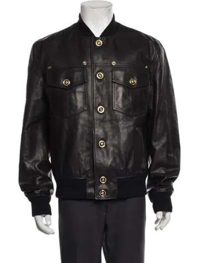 Pre-owned Versace Leather Bomber Jacket In Multicolor