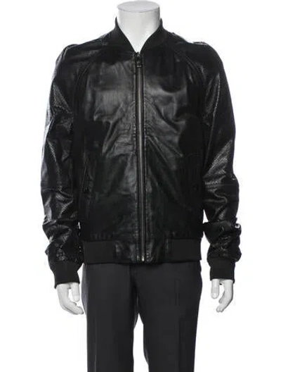 Pre-owned Versace Leather Bomber Jacket W/ Tags In Black