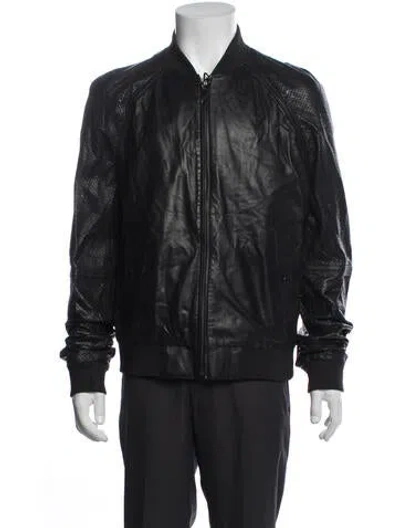 Pre-owned Versace Leather Bomber Jacket W/ Tags In Black