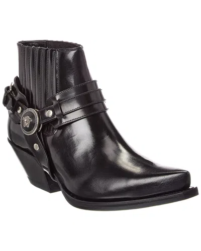 Versace Leather Bootie In Black