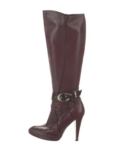 Pre-owned Versace Leather Boots In Burgundy