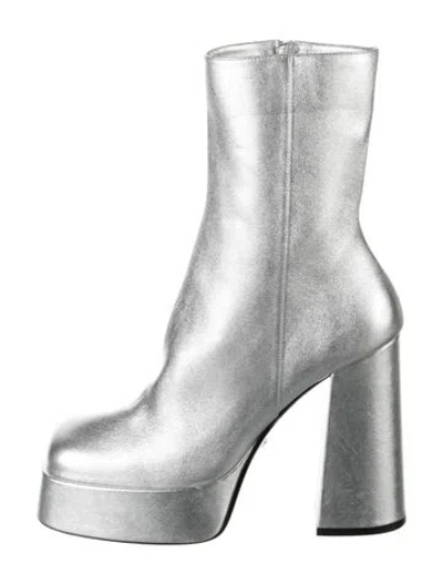Pre-owned Versace Leather Boots In Metallic/silver