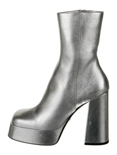 Pre-owned Versace Leather Boots In Silver