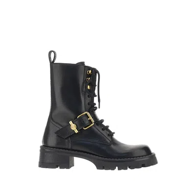 Versace Leather Boots With Medusa Detail In Black