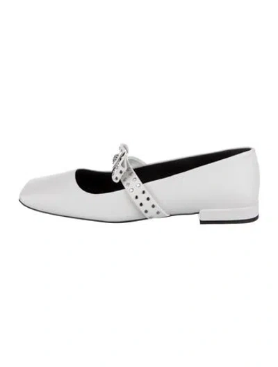 Pre-owned Versace Leather Bow Accents Mary Jane Flats In White