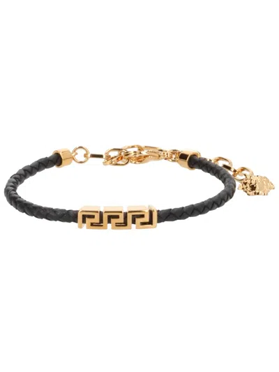 Versace Leather Bracelet In Black