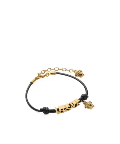Versace Leather Bracelet In Gold