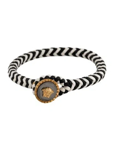 Pre-owned Versace Leather Braided Medusa Bangle Bracelet In Multi