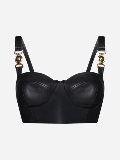 Versace Zipped Leather Top In Black