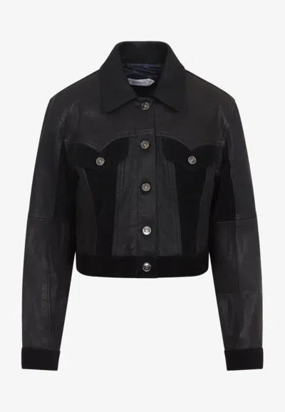 Versace Leather Buttoned Jacket In Black