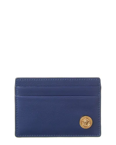 Versace Leather Card Case In Blue