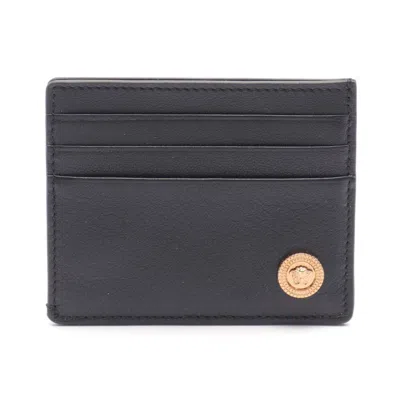 Pre-owned Versace Leather Card Case () In Black