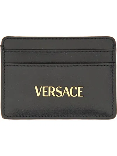 Versace Leather Card Holder In Black