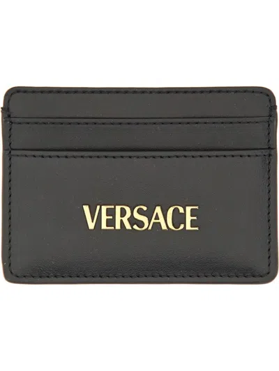 Versace Leather Card Holder In Black