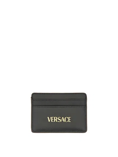 Versace Leather Card Holder In Black