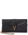 Versace V Leather Wallet On Chain In Black