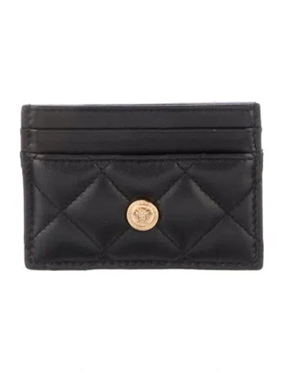 Pre-owned Versace Leather Card Holder In Black