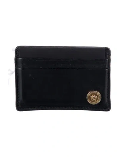 Pre-owned Versace Leather Card Holder In Black