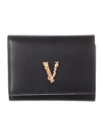 Pre-owned Versace Leather Card Holder In Black