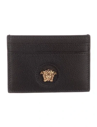 Pre-owned Versace Leather Card Holder In Black