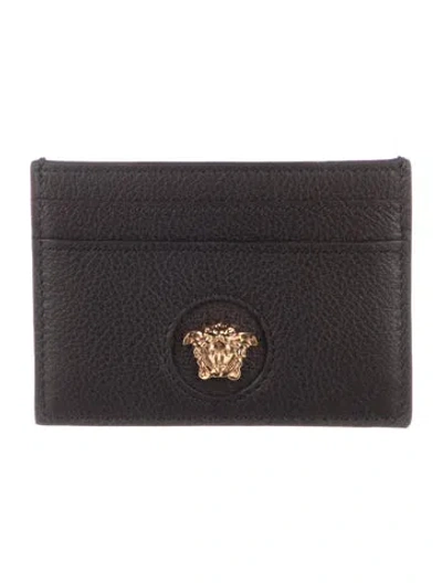Pre-owned Versace Leather Card Holder In Black