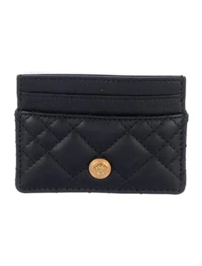 Pre-owned Versace Leather Card Holder In Black