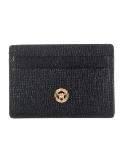 Pre-owned Versace Leather Card Holder In Black