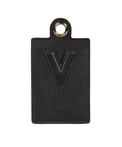 Versace Leather Card Holder In Black