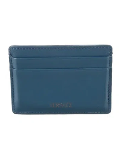 Pre-owned Versace Leather Card Holder In Blue