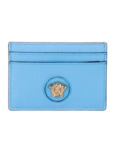 Pre-owned Versace Leather Card Holder In Blue