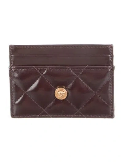 Pre-owned Versace Leather Card Holder In Burgundy