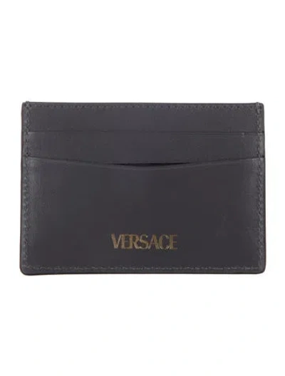 Pre-owned Versace Leather Card Holder In Grey