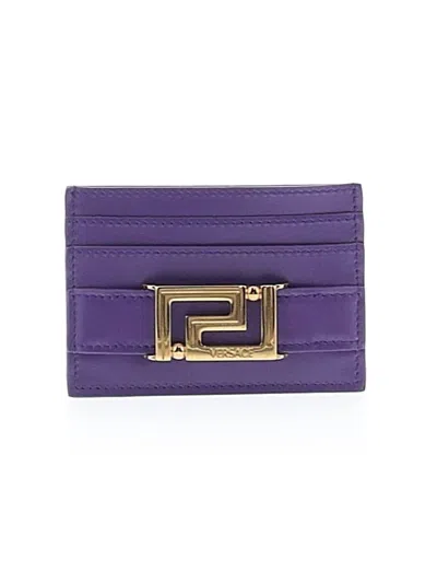 Pre-owned Versace Leather Card Holder In Purple