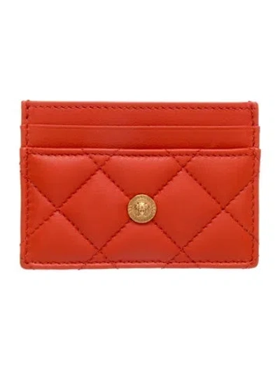 Pre-owned Versace Leather Card Holder In Red