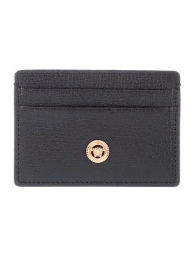 Pre-owned Versace Leather Card Holder W/ Tags In Black