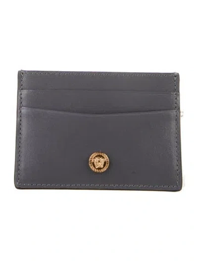 Pre-owned Versace Leather Card Holder W/ Tags In Gray