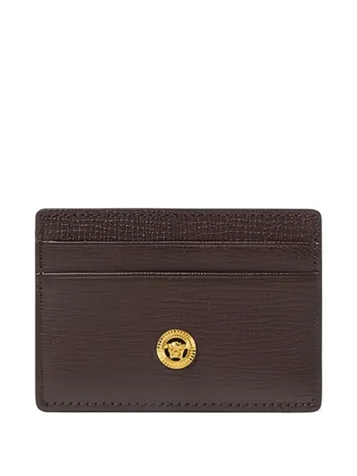 Versace Leather Cardholder In Brown