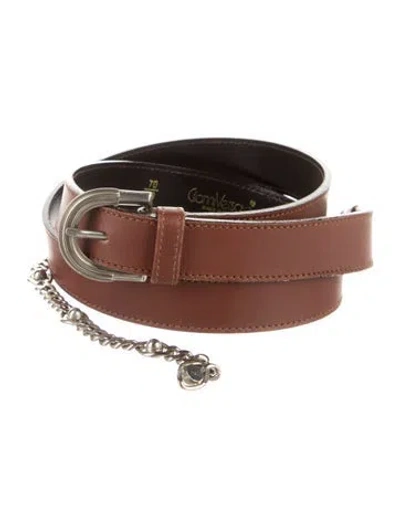 Pre-owned Versace Leather Chain-link Accents Belt In Brown